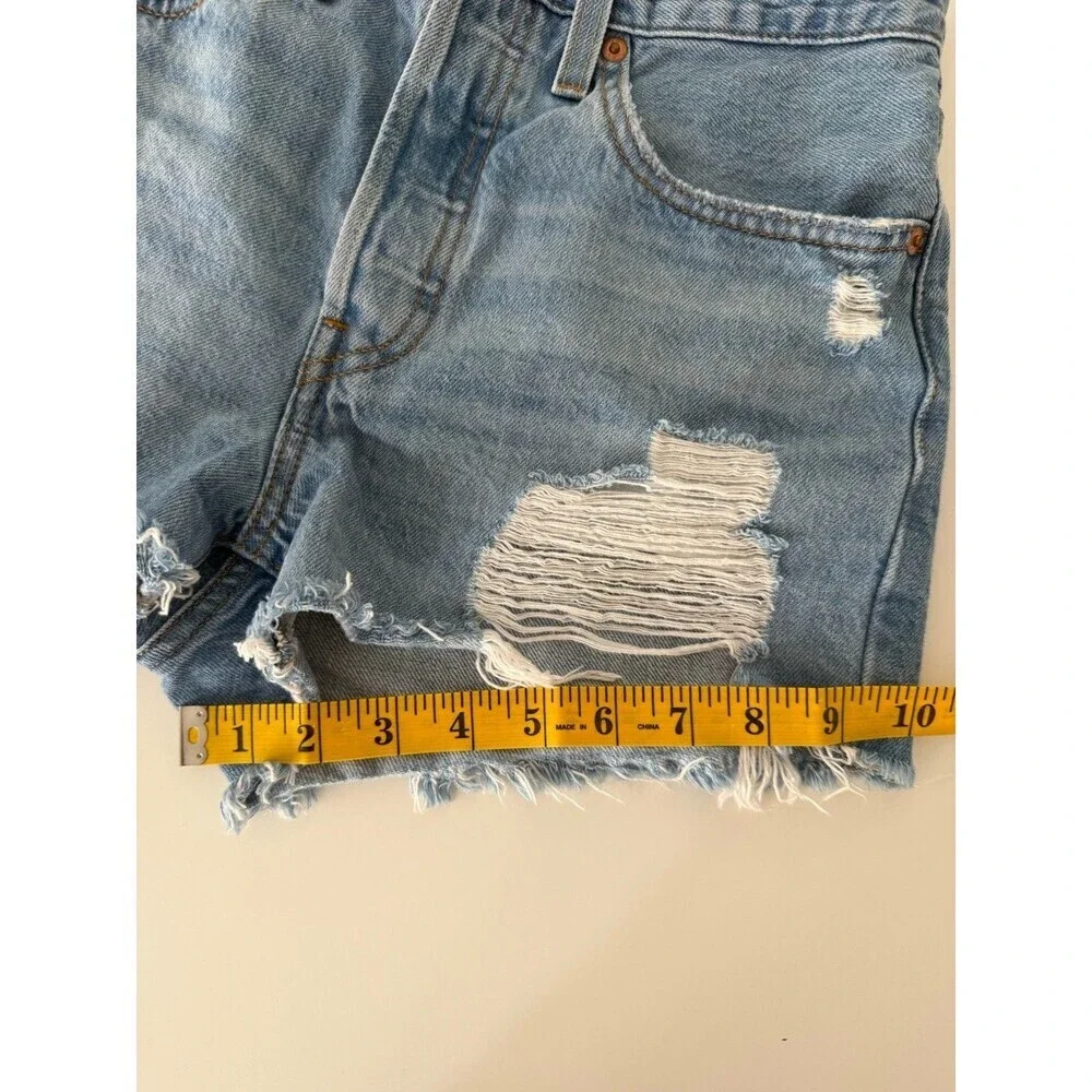 Levi's 501 Distressed Cut Off Denim Shorts Button Fly Blue Size 26